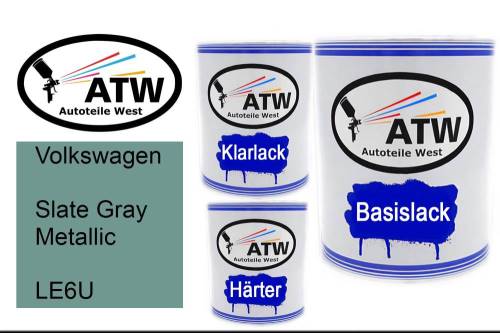 Volkswagen, Slate Gray Metallic, LE6U: 1L Lackdose + 1L Klarlack + 500ml Härter - Set, von ATW Autoteile West.